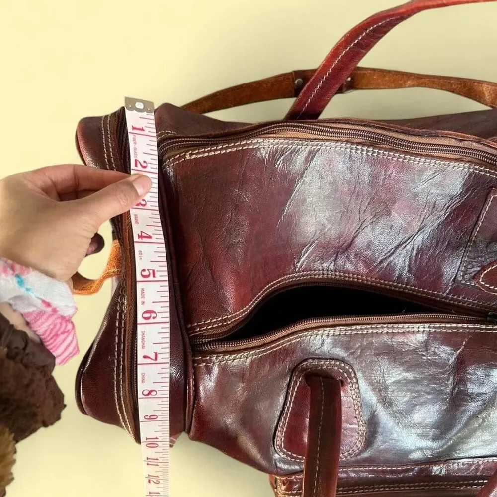 Vintage Genuine Leather Duffle Bag with shoulder strap